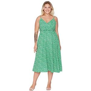 TRENDYOL Dames grote maten midi A-lijn relaxed fit geweven stof plus-size jurk, groen, 42