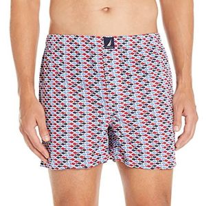 Nautica Heren Klassiek Katoen Geweven Boxer Shorts, Geo Fish Print RWB, Groot