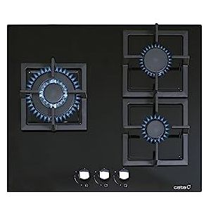 SCI 6021 BK - Gas Hob with 3 Burners - 1 Triple Crown - Prepared for Natural Gas Cooking - 59 cm Wide - Total Power 6.25 kW - Iron Gas Grills and Burners - Cata