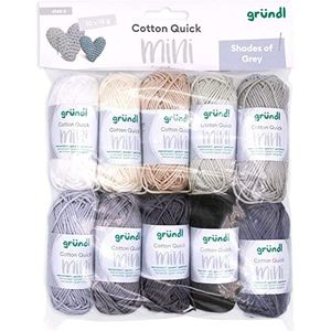 Gründl Wol Cotton Quick Mini Shades of Grey Set voor breien en haken, 10 x 15 g, 100% katoen, 15 g / 37 m, grijs