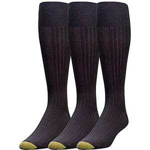 GOLDTOE Men's Canterbury Over-The-Calf Dress Socks, 3-Pairs, Black, X-Large