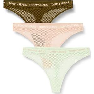 Tommy Jeans Dames 3P Hr String Kant (Ext Maten) Drb Olve Grn/Swt Pch/Opl Grn XL, Drb Olve Grn/Swt Pch/Opl Grn, XL