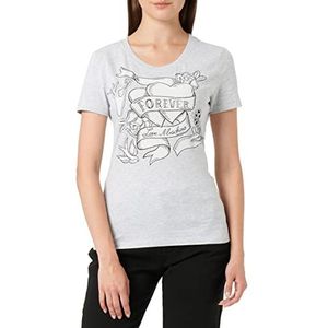 Love Moschino Dames Tight-Fitting Short Sleeves met transparante strasssteentjes T-shirt, Melange Light Gray, 38