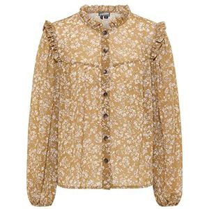 DreiMaster Vintage Bridgeport blouse met ruches voor dames, donkerbruin/wit, S
