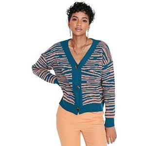 Trendyol Damestrui met V-hals en dierenprint, Regular vest, groenblauw, S, Blauwgroen, S