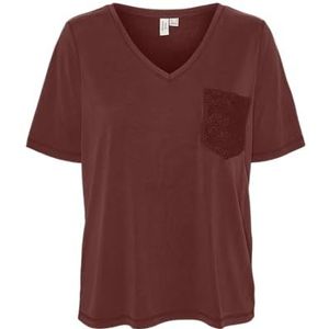 VERO MODA Dames Vmmacy S/S V-hals JRS Btq Ga T-shirt, Fired Brick/Detail: gehaakte zak, XS