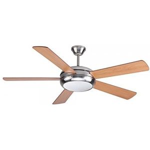 Wonderlamp Conte plafondventilator, metaal, E27, 15 W, nikkel, 132 x 132 x 34,2 cm