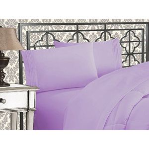 Elegant Comfort Luxe 1500 draadtelling Egyptische kwaliteit drielijns geborduurd zachtste premium hotelkwaliteit 4-delige bedlaken set, rimpel- en vervagingsbestendig, vol, lavendel