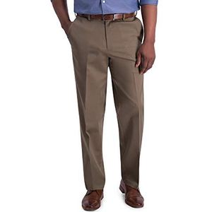 Haggar Men's Iron Free Premium Khaki Classic Fit Flat Front Expandable Waist Casual Pant (Regular and Big & Tall Sizes), Toast, 34W x 32L