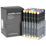 Stylefile Marker Main A, set van 36, beige/zwart/blauw/bruin/koraal/groen/ivoor/oranje/roze/paars/rood/turquoise/geel, niet van toepassing