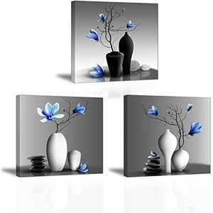 Piy Painting 3 delen elegante orchideeën, kunstdruk op canvas, planten in een bloemenvaas, foto, gespannen op houten frame, klaar om op te hangen, art deco muur, voor yogakamer, woonkamer, 30 x 30 cm