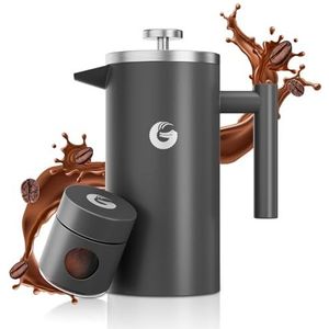 Coffee Gator Cafetiere Franse pers plus mini-potbus, dubbelwandige geïsoleerde koffiepers met roestvrijstalen filter, warm koud brouwen theezetapparaat, 1 liter (4-8 kopjes)