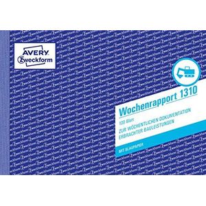 Avery Zweckform 1310 weekplanner (A5 liggend, met 2 vellen blauw papier, getest door rechtsexperten, voor Duitsland en Oostenrijk voor wekelijkse documentatie van de prestaties, 100 vellen), wit