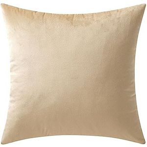 MIULEE Fluweelzachte decoratieve vierkante kussensloop voor woonkamer, bank, slaapkamer, met onzichtbare rits, 60 x 60 cm, 1 stuk, beige