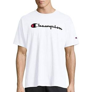 Champion Klassiek Script T-shirt voor heren, Wit: herhalingslogo, XL