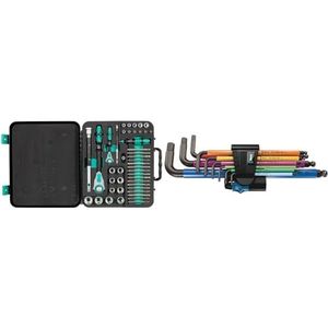 Wera 05160785001 Zyklop Speed-ratelset 8100 SA/SC 2, 1/4 inch aandrijving en 1/2 inch aandrijving, metrisch, 43-delig & Wera 05022210001 950/9 Hex-Plus HF 1, Hoeksleutelset, 9 Stuks, Meerkleuren