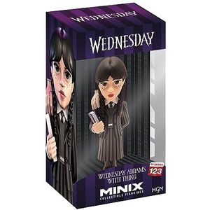 Bandai Minix Figuur Wednesday Addams met ding, Wednesday Day, verzamelbaar, 12 cm, meerkleurig