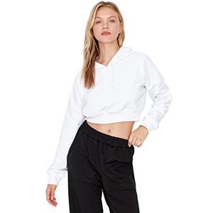 Trendyol Effen getailleerd sweatshirt met capuchon voor dames, Wit, M