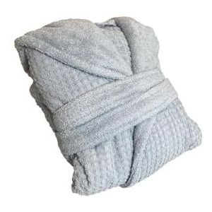 zer0bed Badjas voor dames, zachte badstof, effen badjas voor dames, 100% katoen, met riem, capuchon en twee zakken, parelgrijs, eenheidsmaat M/L, Parel Grijs, M/L