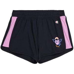 Champion Legacy Summer Graffiti G - Graphic Regular Waist Shorts, zwart/roze alpenviooltjes, 9-10 jaar meisjes en meisjes SS24, zwart/roze cyclamino, 9-10 Jaar