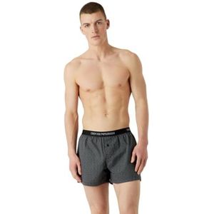 Emporio Armani Yarn Dyed Woven Pajama Boxer Shorts voor heren, Zwart/parelmicropatroon, L