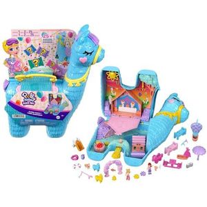 ​Polly Pocket Pyjamaparty Lamafeestje, grotere compacte speelset met meer dan 25 verrassingen (waaronder 2 micropoppen), thema luxe buiten kamperen/slaapfeestje, verwisselfunctie, vanaf 4 jaar, HHX74