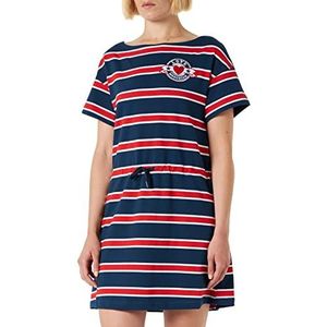 Love Moschino Dames Short-Sleeved Regular Fit Dress, Blauw Wit RED, 40, Blauw wit rood, 40