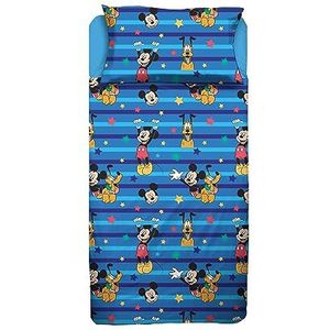 Disney Mickey Mouse eenpersoons laken voor eenpersoonsbed, bedlaken, kussensloop, blauw, Disney 100% katoen, officieel product