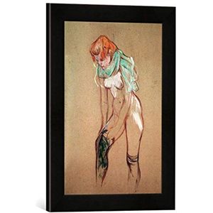 Ingelijste afbeelding van Henri de Toulouse-Lautrec Femme tirant Son bas, kunstdruk in hoge kwaliteit handgemaakte fotolijst, 30x40 cm, mat zwart