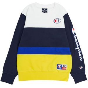 Champion Legacy Retro Sport B-Spring Terry Color Block Crewneck Sweatshirt voor kinderen en jongens, marineblauw/wit/geel, 11-12 jaar