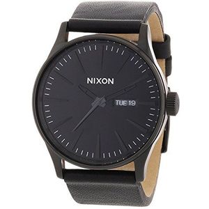 Nixon horloge sentry, zwart (all black), one sie, leer