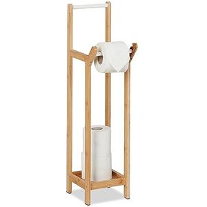 Relaxdays toiletrolhouder staand - wc rol houder - bamboe - reserverolhouder wc rollen
