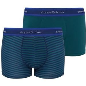 Slopes and Town Bamboo Boxer Shorts Green/Green Stripes (2-Pack), groen, L