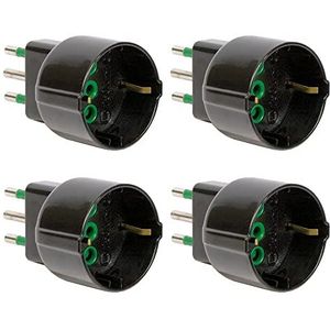 FANTON 82121-B4 - Set 4 stuks Adapter voor kleine dubbele stekker, 10 A op Schuko 16 A, Italiaans/Duits stopcontact, zwart