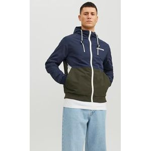 JACK & JONES Heren JJERUSH Hood Bomber NOOS bomberjack, Navy Blazer/Detail: Rosin/White Blocking, L, Navy blazer/detail: roze/wit blokkeren, L