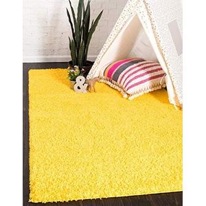 Unique Loom Solo Solid Shag collectie gebied tapijt - modern pluche tapijt weelderig & zacht (4' 0 x 6' 0 rechthoekig, Toscaanse zon geel)
