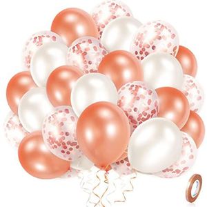 OOTDAY Ballonnen roze, 60 stuks, heliumballonnen, verjaardag, bruiloft, 3 kleuren, roségoud, wit, 100% natuurlijk latex