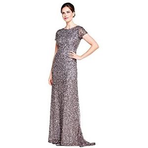 Adrianna Papell Women's Short Sleeve All Over Sequin Gown, Lead, 10