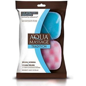 Aqua Massage Traditie zachte spons + sponscrub, per stuk verpakt met 2 sponzen