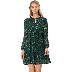 Allegra K - Damesjurk met V-hals en metalen sterren voor Halloween, Groen-bloemen, L