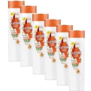 Sunsilk, Shampoo met arganolie en amandelolie, shampoo voor broos en beschadigd haar, voedende en versterkende formule, met arganolie en biologische amandelolie, zonder siliconen, 400 ml