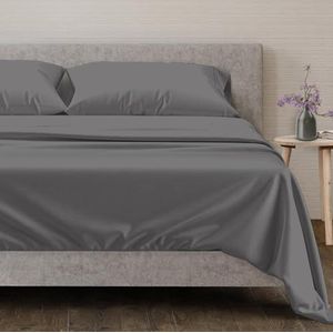 Mayfair Linen Beddengoed Collectie 600 Draad Count Sprei 100% Egyptische Katoen Sheet Set Satijn Weave Diepe Pocket Premium Kwaliteit Beddengoed Set Donkergrijs Koningin