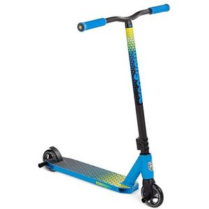 Mongoose Rise 110 Elite Jeugd en Volwassen Freestyle Stuntscooter, High Impact PU 110 mm wielen, Bike-Style Grips, Lichtgewicht Legering Deck, Blauw/Geel