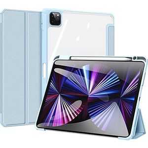 Hoesje voor iPad Pro (12,9 inch) 5e/4e/3e generatie (2021, 2020 & 2018-modellen), Transparante achterkant shell schokbestendige hoes met ingebouwde potloodhouder, automatische wake/slaapfunctie -blauw