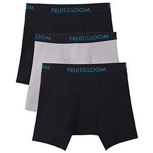 Fruit of the Loom Ademende onderkleding boxershorts kort (verpakking van 3 stuks) voor heren, Boxershorts van katoen, zwart/grijs, XL