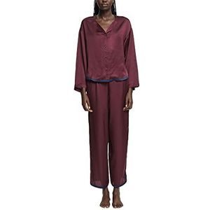 ESPRIT Bodywear dames Satin Colour Block CVE pyjama pyjamaset, bordeaux rood, 40