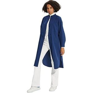 Trendyol Dames Marineblauw dominante kraag zakken gedetailleerd lang geweven hemd Tunic Shirt, Navy, 40-42