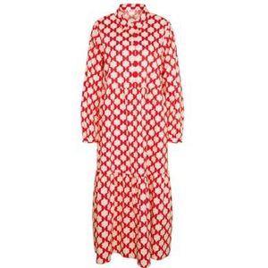 Seidensticker Blousejurk voor dames, regular fit, maxi-jurk, hemdblousekraag, lange mouwen, 100% katoen, rood, 52 NL