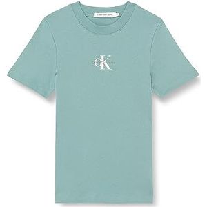 Calvin Klein Jeans Dames T-shirt met korte mouwen Monologo Slim Fit ronde hals, blauw (Arctic), S, Blauw (Arctisch), S