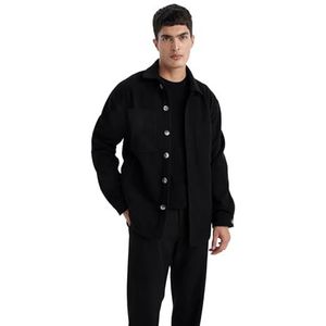 DeFacto Vrijetijdshemden en klederdrachthemden voor heren, klassiek herenoverhemd, zwart, L